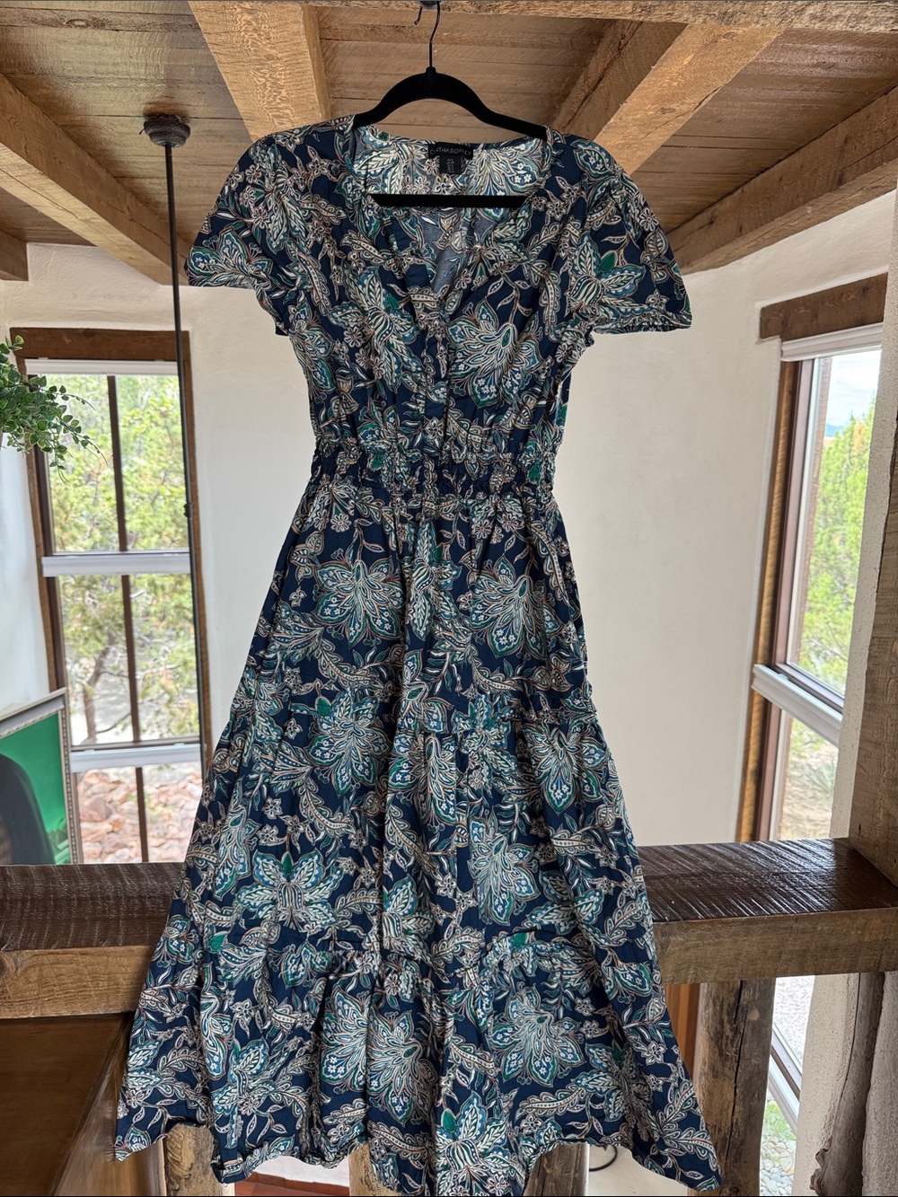Cynthia Rowley Navy Paisley-Print Tiered Midi Dress